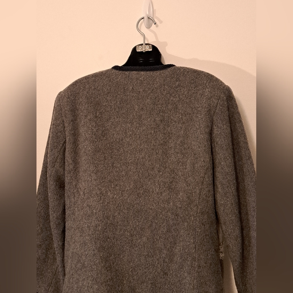 Vintage Meico Landhaus Grey Wool Embriodered Applique Jacket Misses Size 10 - Picture 9 of 10